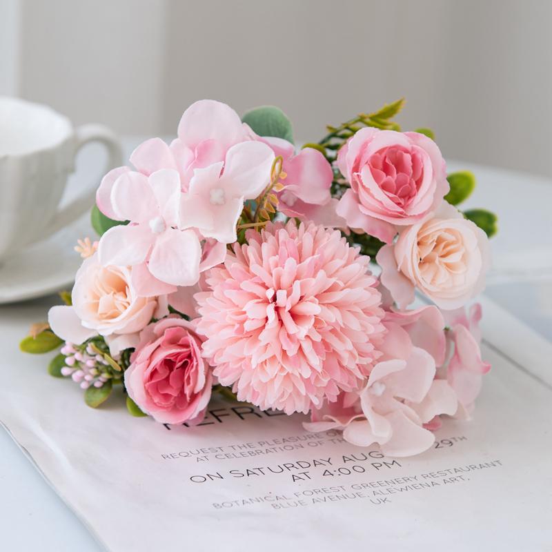 29CM Rose Chrysanthemum Silk Bouquet Artificial Flowers For Wedding Outdoor Garden Arch Home Decor Christmas Wreaths Accessories