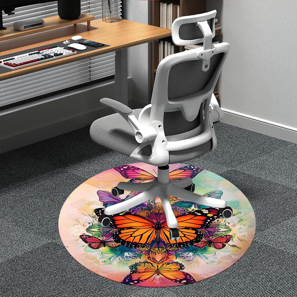 1pc Butterfly Artwork Office Round Area Rug, Indoor Mat Suitable ForOffice, Under Office Chairs Bedroom Living Room Home Decor, Room Deco D153