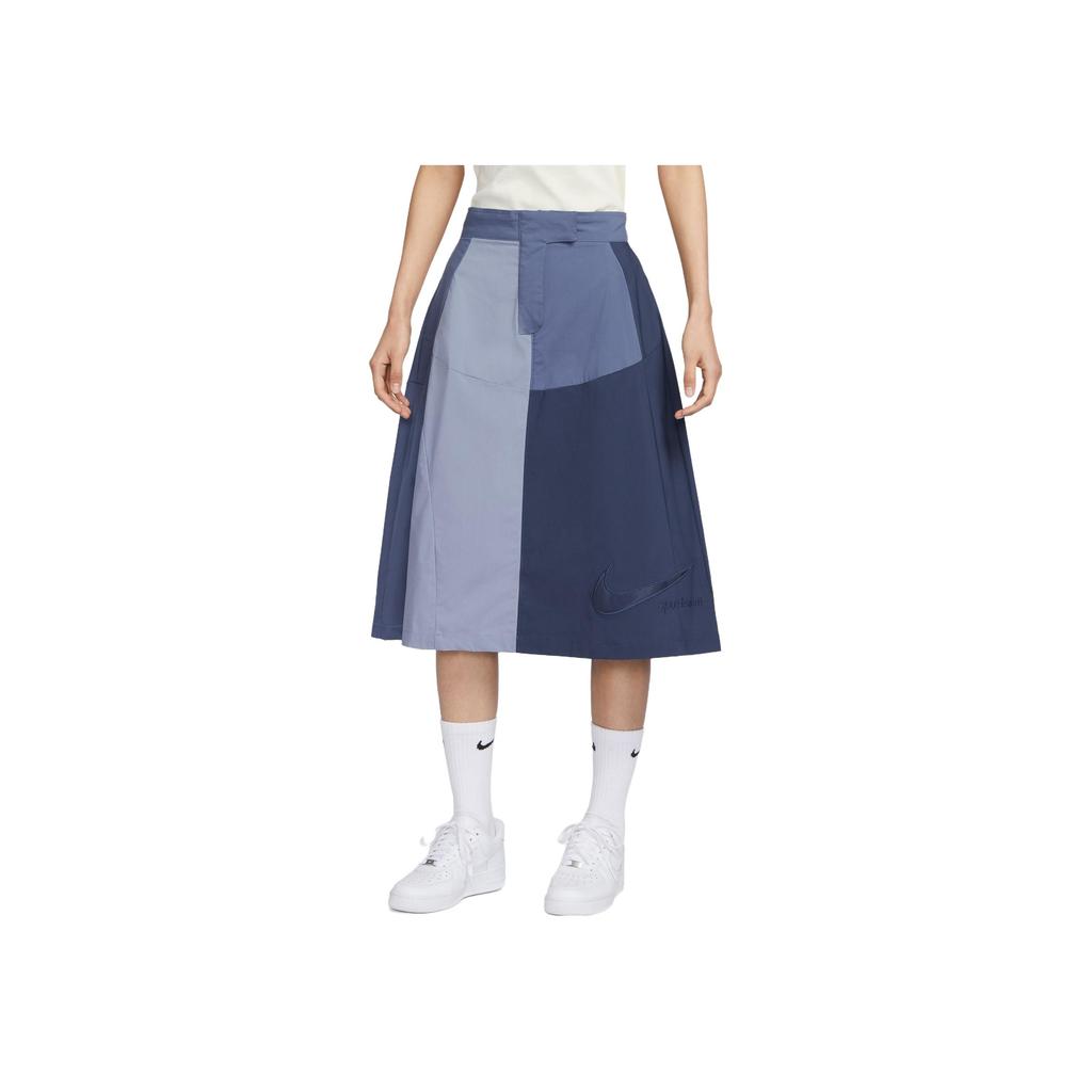 New Nike Sportswear Collection Embroidered Mid-Length Skirt Blue DX2576-493