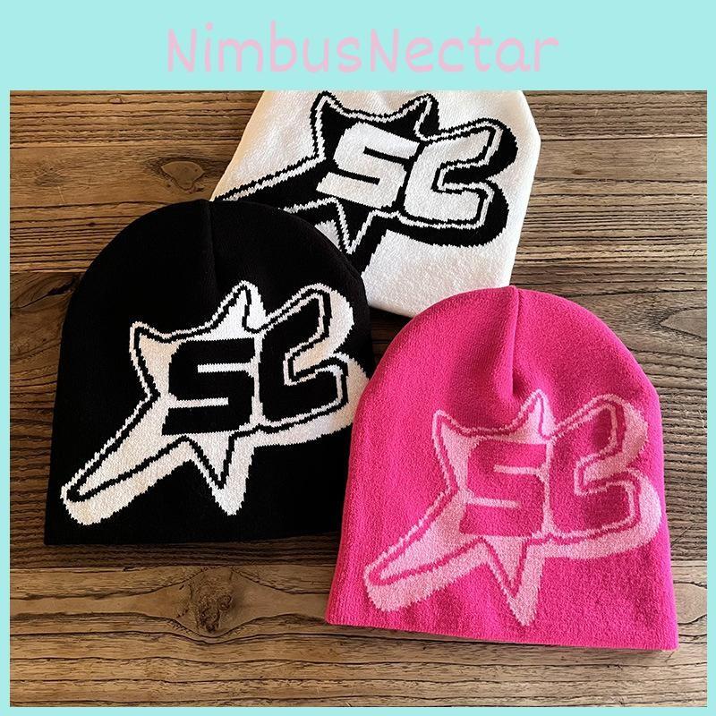 Alphabet Sc Pattern Acrylic Beanie Knit Hat Unisex Warm Hat For Use Outdoor