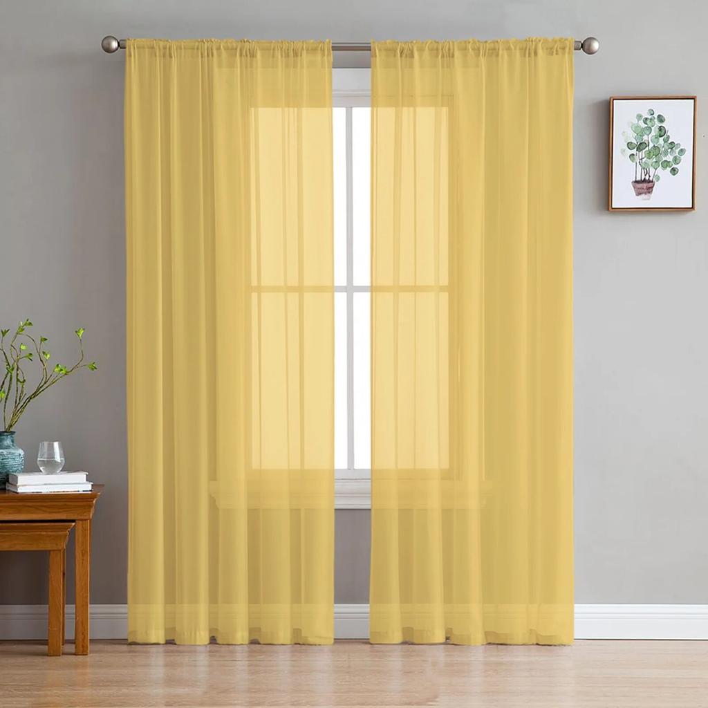 Yellow Solid Color Home Tulle Curtains for Bedroom Living Room Printed Sheer Curtains for Balcony Summer Home Decor