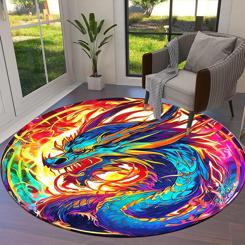 Ancient Dragon Round Area Rug,Carpet Rug for Living Room Bedroom Sofa Playroom Decor,Non-slip Floor Mat