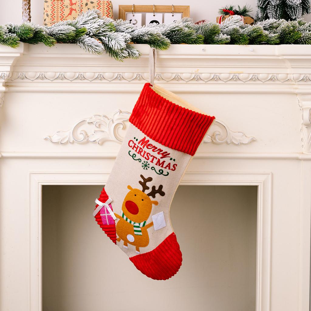Christmas Colorful Plush Stocking With Whimsical Santa And Delightful Reindeer For Joyful Seasonal Celebrations