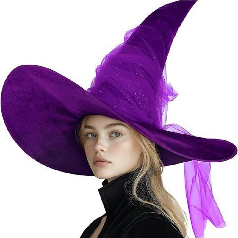 Elegant Witch Hat With Ruched Mesh Design For Halloween And Costume Parties Perfect For Women Cosplay Dressingup