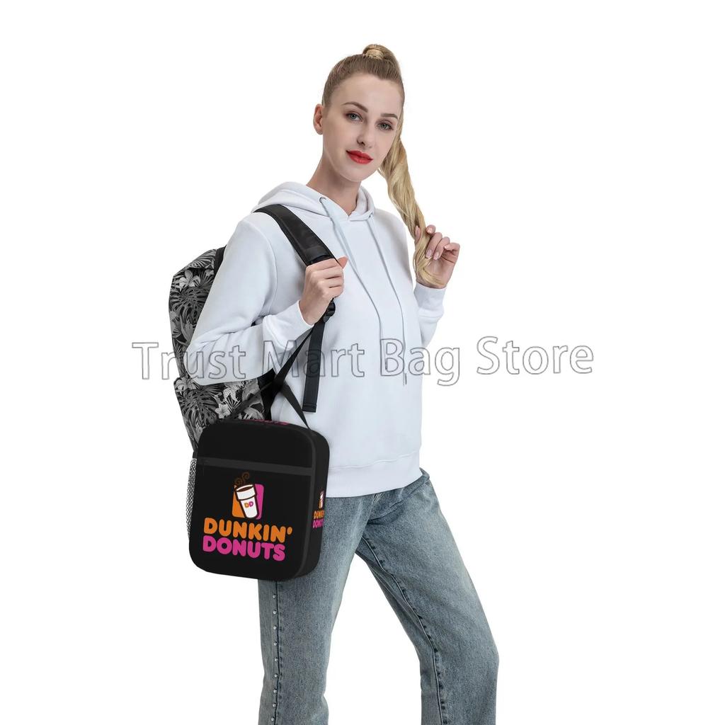 Dunkin Donuts Logo Aufdruck Isolierte Lunchtasche Wiederverwendbar Tragbar Wasserdicht Thermische Lunchbox Bento Tasche für Büroarbeit Picknick