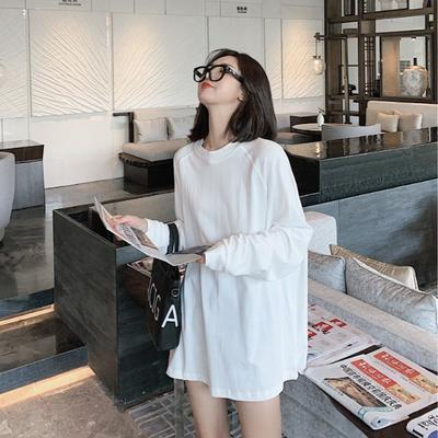 Moda Autunnale T-shirt da Donna a Manica Lunga Girocollo Vestibilità Larga Tee Basica