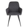 Chaise de salle à manger - Harbo - Cuir synthétique gris foncé - Pieds en métal noir - Accoudoirs inclus
