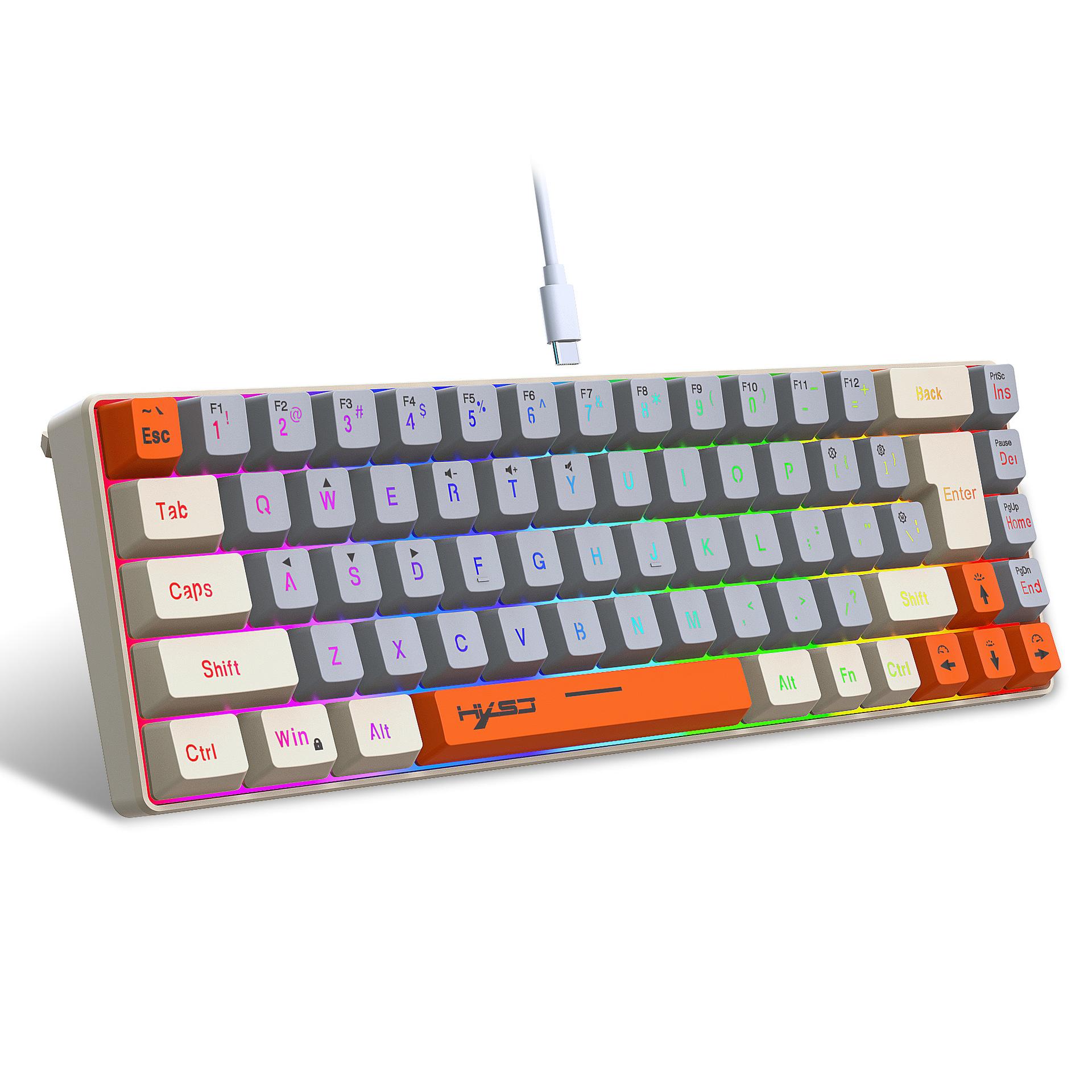 

Three Tone Game Film Keyboard With 68 Key Separation And RGB Backlit Multifunctional Wired Keyboard