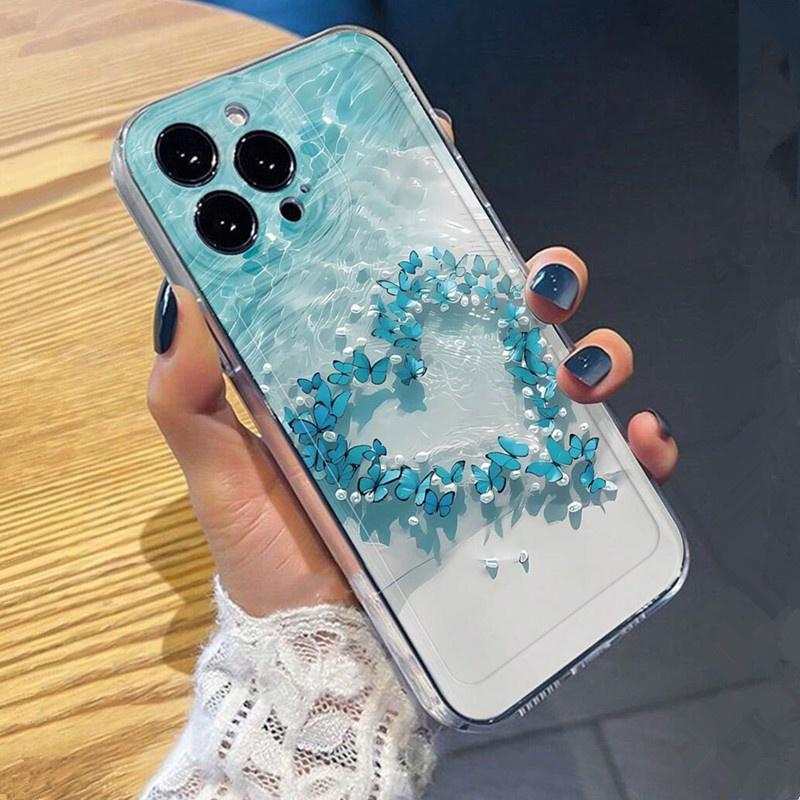 Sea Water Butterfly Ocean Turtle Phone Case For iPhone 17 16E 16 15 14 13 12 11 Pro Max XR XS 7 8 Plus Y2K Mini Clear Soft Cover
