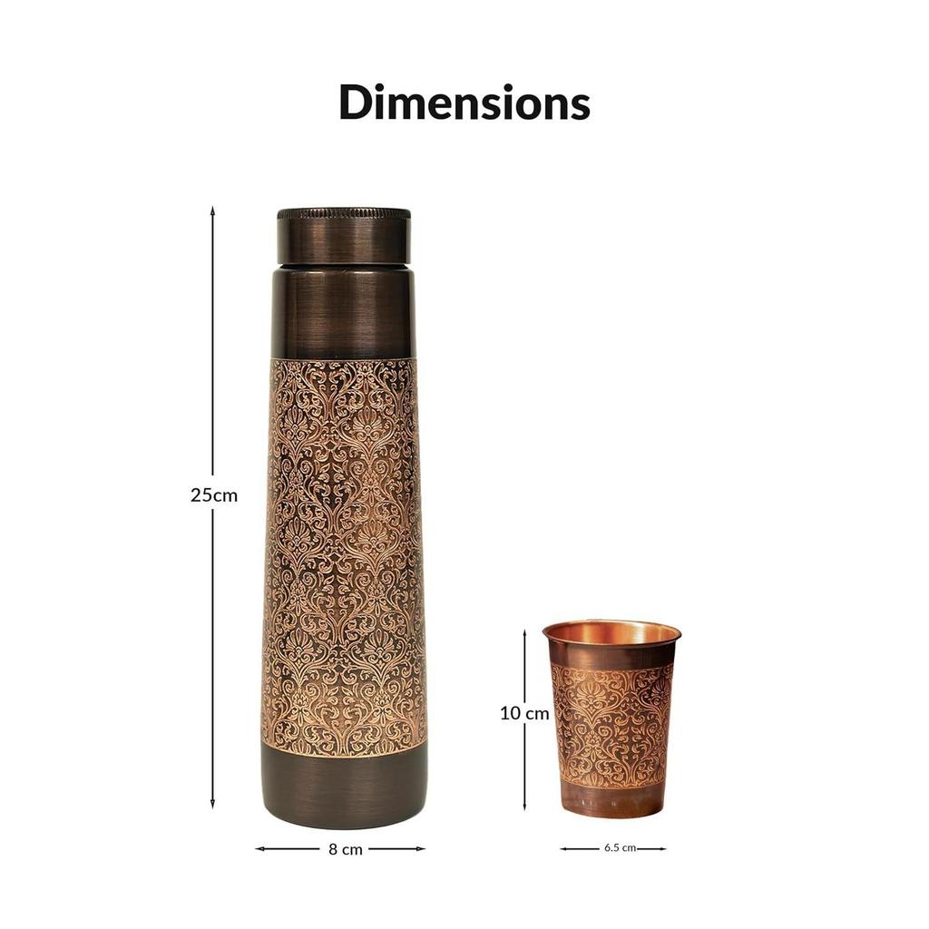 Pure Copper Water Bottle with Glass Set | Antimicrobial, Antioxidant & BPA Free, Boosts Immunity, Support Digestive Health (950 Ml 2x 300ml)