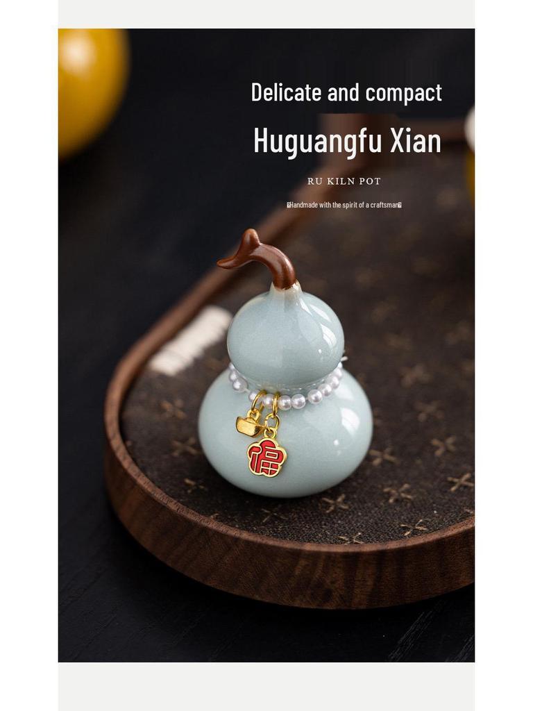Prosperity and Fortune Ceramic Gourd Tea Pet Ornament for Tea Table and Room Decoration