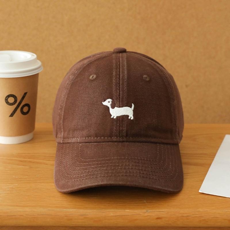 Breathable Cotton Blend Embroidered Puppy Design Adjustable Unisex Baseball Hat Multiple Colors