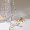 French bow imitation pearl collarbone chain women's stainless steel plated 18k gold necklace does not fade light luxury niche