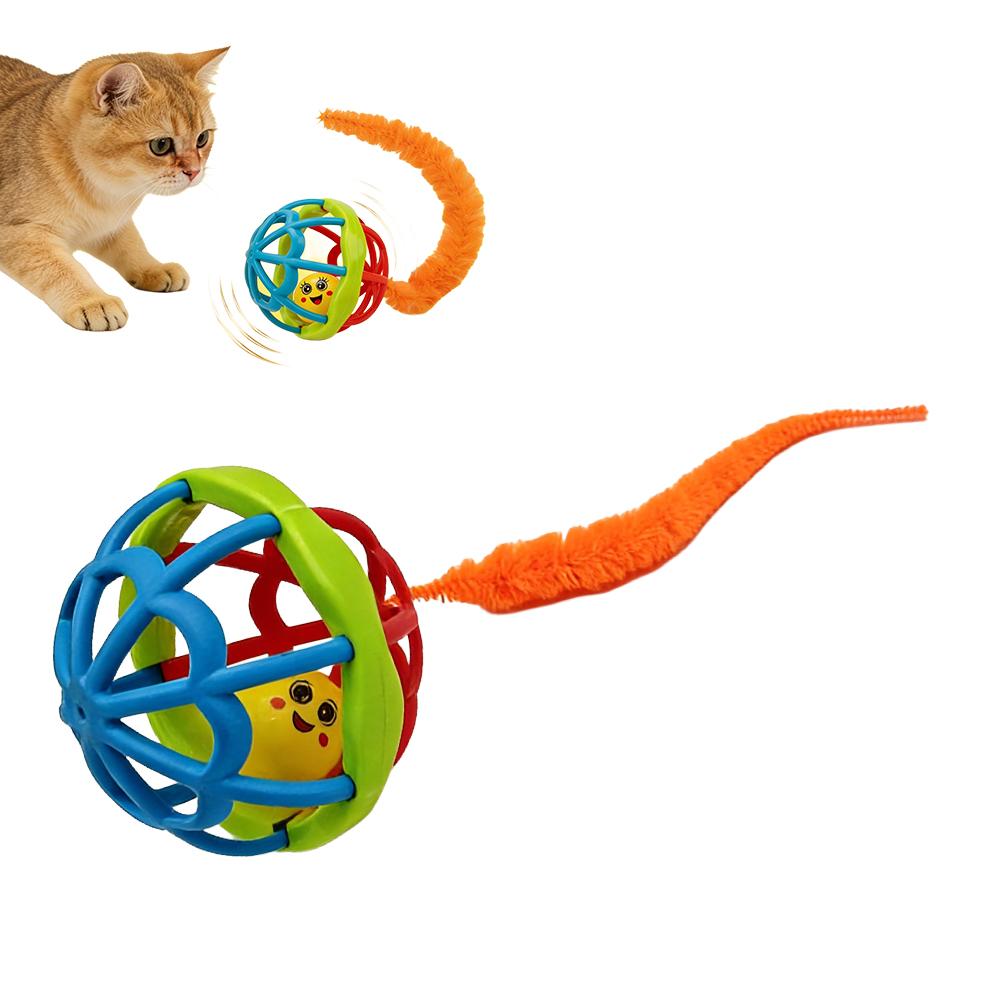 Nieuwe Interactieve Speeltjes voor Katten Kietelkat Kleurrijke Stuiterbal Huisdierbenodigdheden Puzzel Plagen Binnenkat Worm Rups Elastisch Speelgoed orange