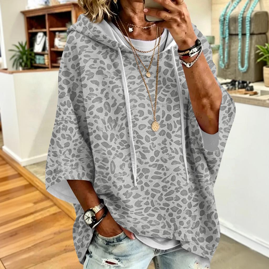 Felpa con cappuccio da donna a stampa leopardata con vestibilità ampia