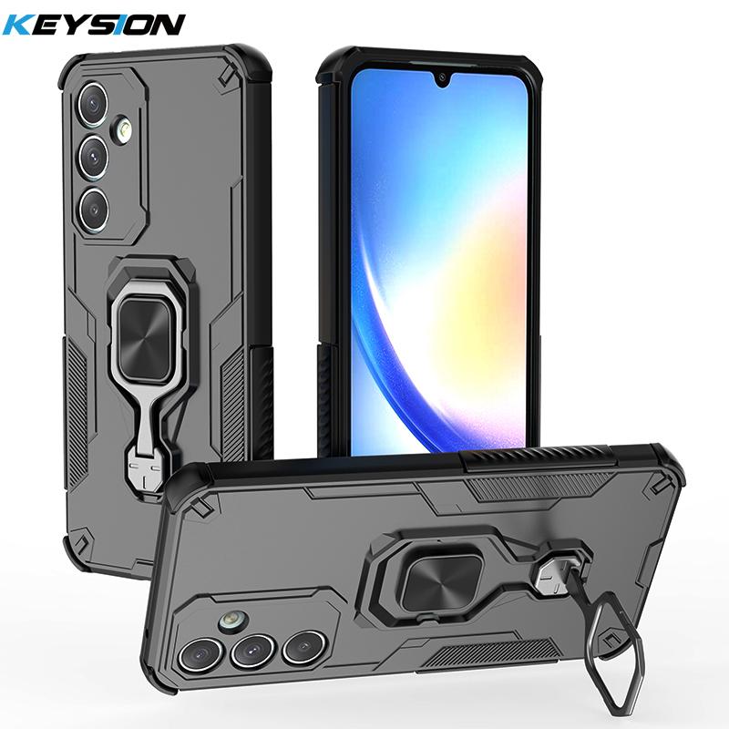 KEYSION Shockproof Armor Case for Samsung A55 5G A35 A26 Silicone+PC Upright Metal Ring Stand Phone Back Cover for Galaxy M16 5G