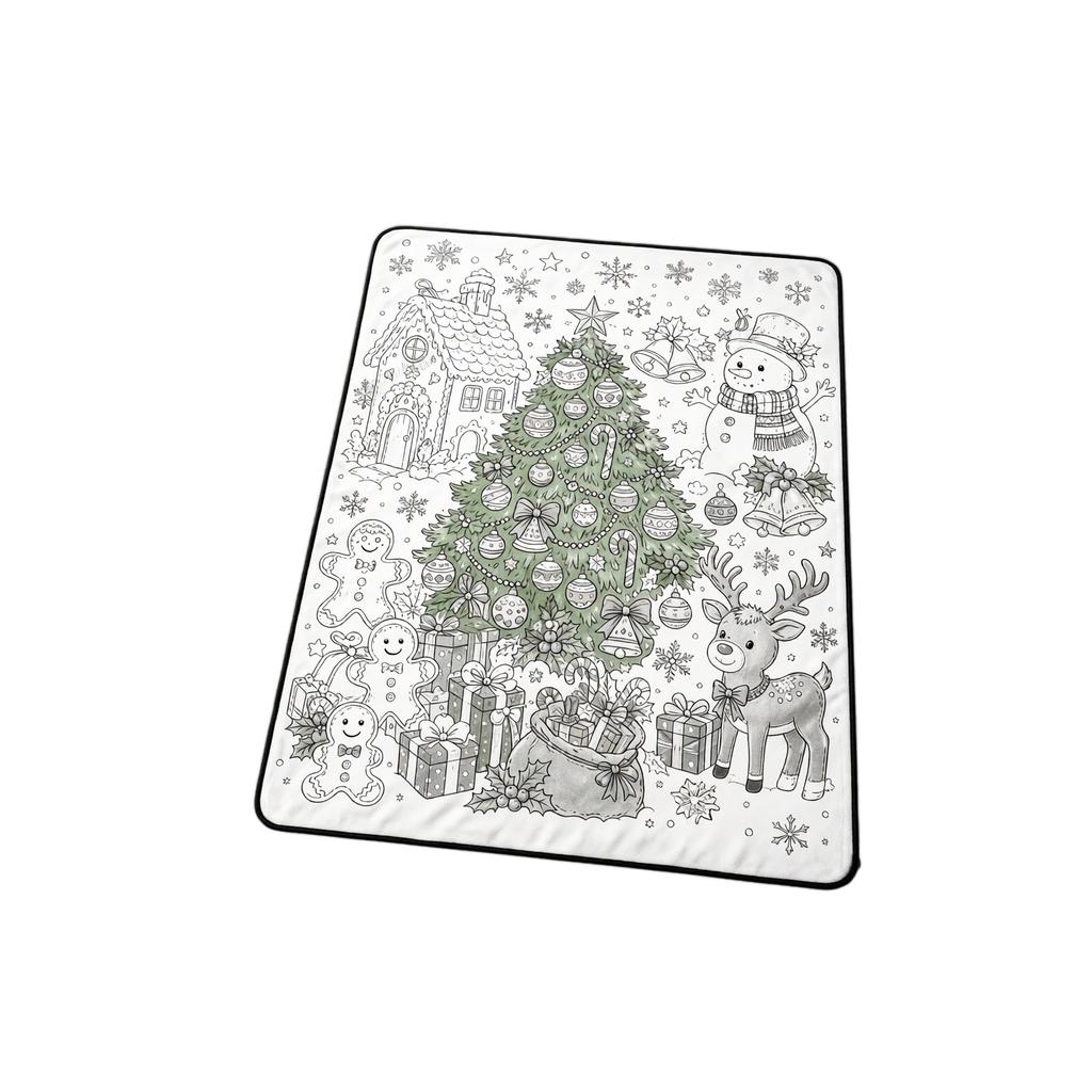 Christmas Coloring Blanket with Watercolor Pens – 130 Cm Velvet Doodle for Kids and Adults, Soft Comfortable Fun Painting Activity