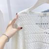 V-neck Hollow Knitted Sweater Women's Long Sleeved Spring and Autumn Sweater Loose Cover Sweater Small Shirt Beautiful Top