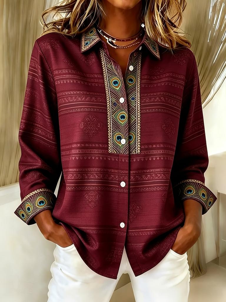 Plus-size women's long-sleeved casual shirt with buttoned lapels, perfect for New Year gifts
