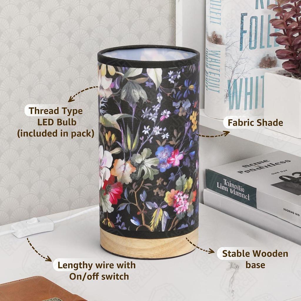 Night Lamp - Oil Paint Themed Bedside Reading Lamp with Wooden Base for Night, Bed Room, Living Room, Home & Decor