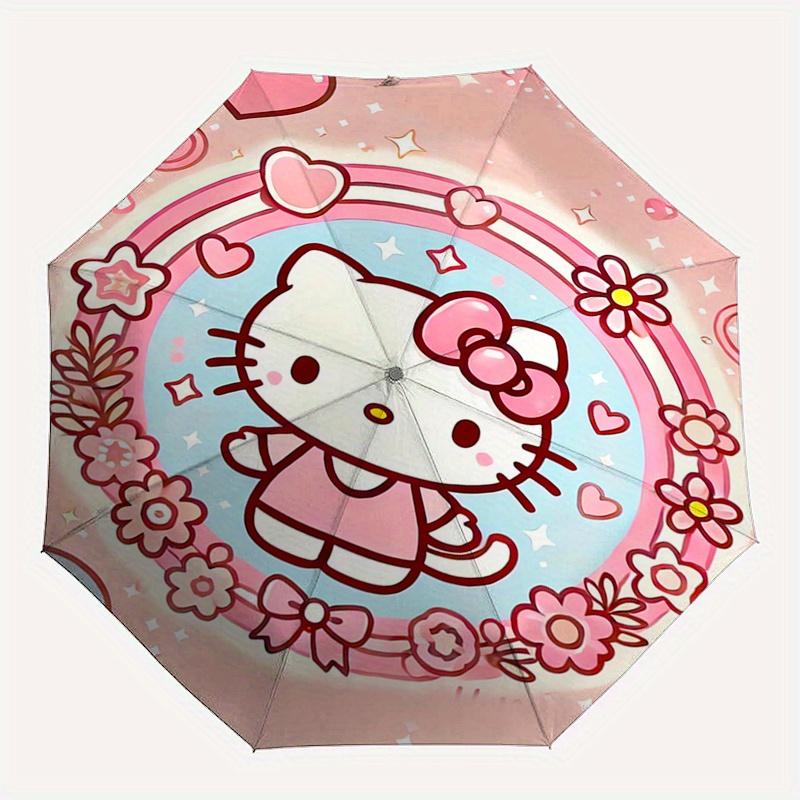 Hello Kitty,Cute Automatic Folding Umbrella-Simple 8-Rib Design, Bright Cartoon Pattern, Durable Iron Frame, Suitable For Travel, Outdoor, B