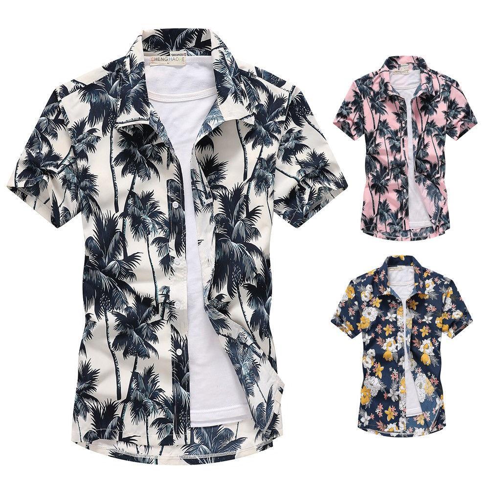 Stylish Men Holiday Short Sleeve T-shirt With Vibrant Hawaiian Floral Patterns