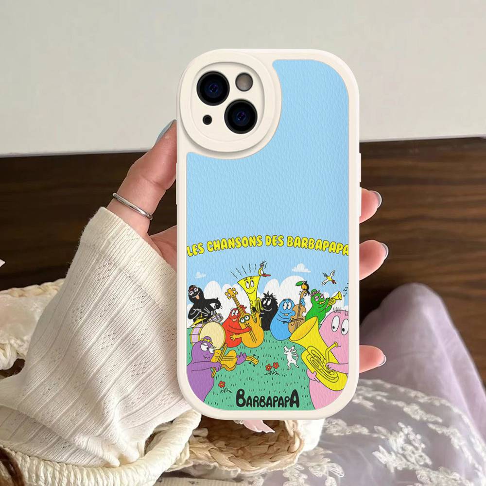 Cartoon Barbapapa Phone Case For IPhone 16 15 14 13 12 11 Pro Max Plus Leather Soft Cover