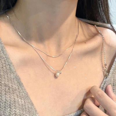 Double-layer Stacked Wearing Imitation Pearl Necklace Women's 2026 New Niche High-end Clavicle Chain Temperament Simple Neck Chain