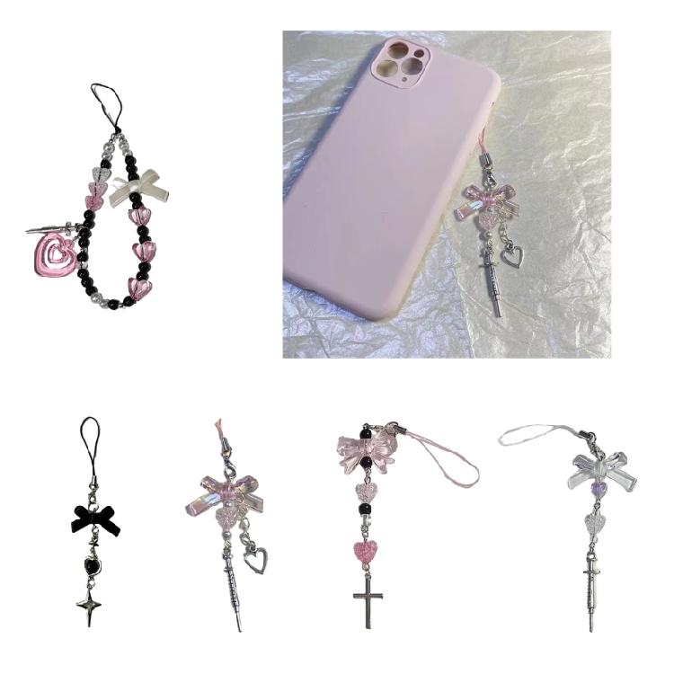Heart Cross Bead Hanging Pendant Phone Strap Cute Bag Decoration for Girls