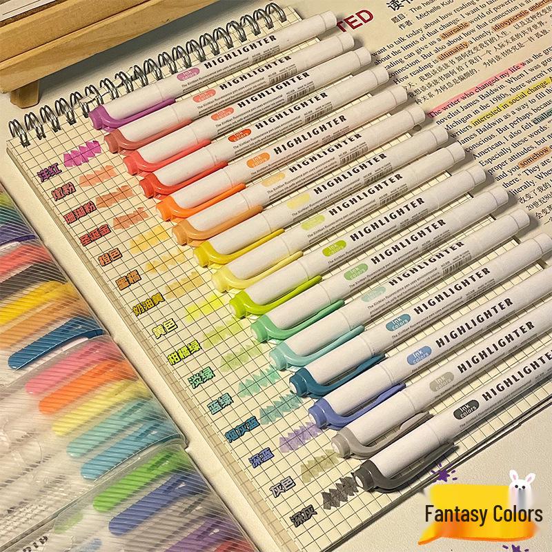Double-Ended Fluorescent Pens, 30 Vibrant Colors - Non-Bleeding for Student Planners & Highlights