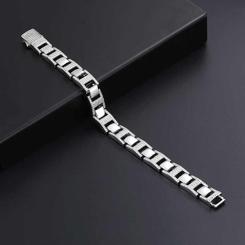 Hip Hop Copper Jewelry 12mm Diamond Icy Claw Bracelet Men's Cuban Chain Bracelet