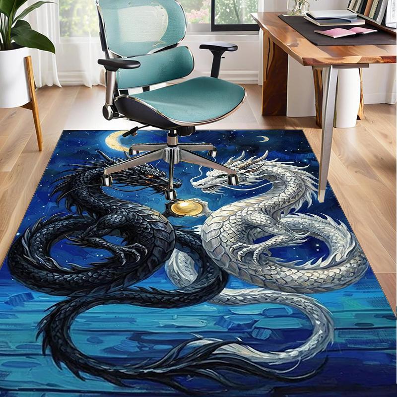 Yin Yang Dragons Office Rug Chair Mat, Game Carpet, Suitable for Front Door, Bedroom, Living Room, Desk, Holiday Gift