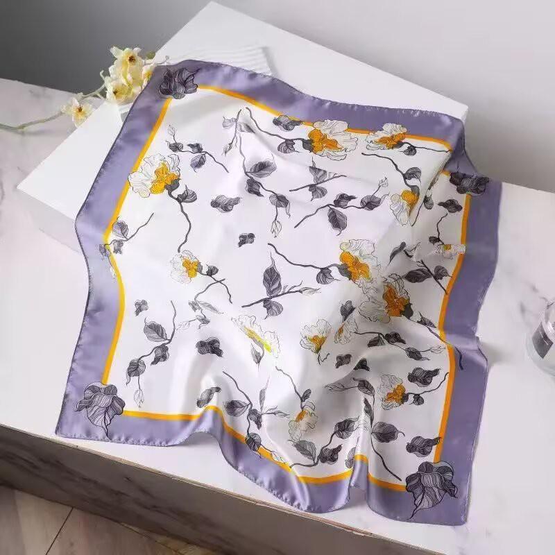 70x70cm Lightweight Cotton Silk Square Scarf With Boho Floral Print Breathable Neck Wrap Women