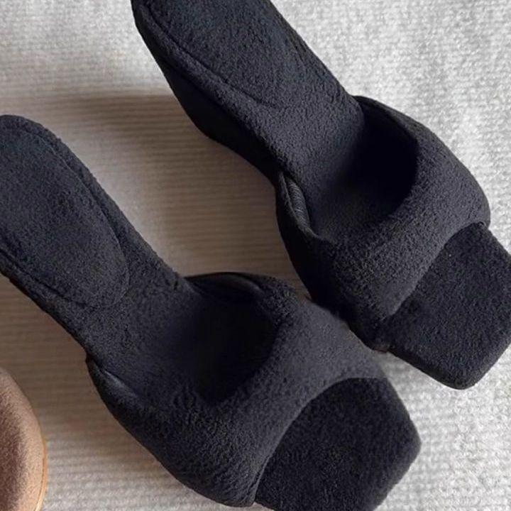 

Slope heel one-word slippers women s 2025 new autumn outer wear thick bottom heightening versatile small man one pedal cool slippers 40 чёрный