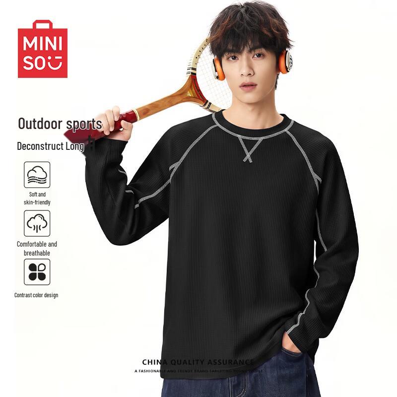 MINISO Men's American Style Colorblock Quick-Dry Long Sleeve T-Shirt