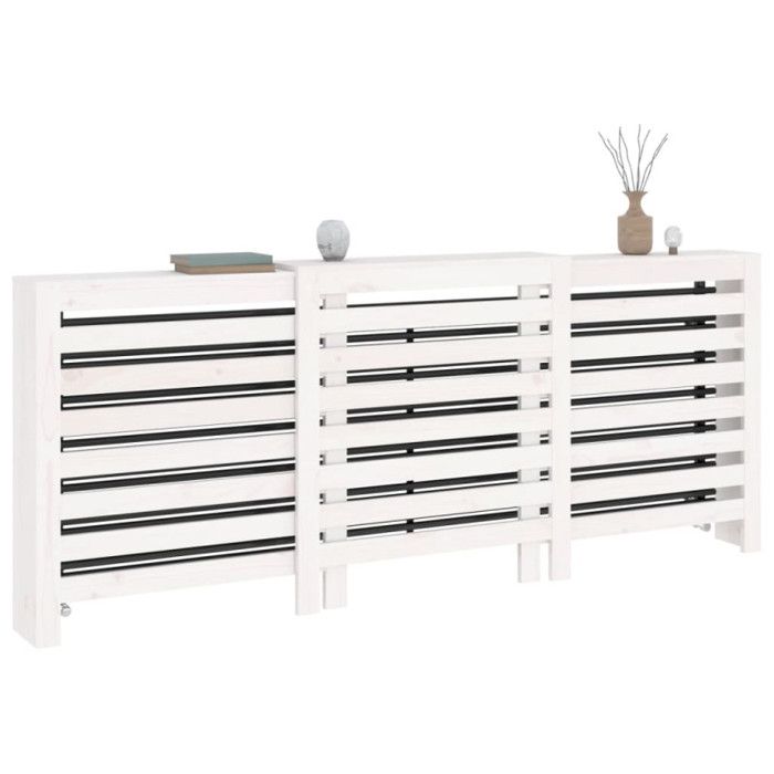 Solid Pine Wood Radiator Cover - VIDAXL - White - Practical Shelf - Modern Slatted Design