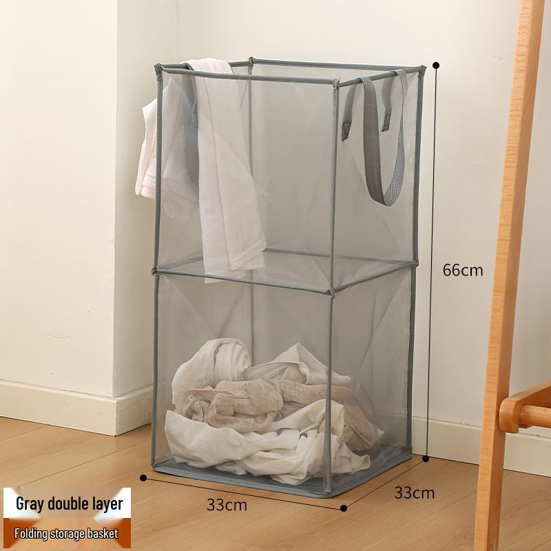 Large Folding Mesh Laundry Hamper - Square Dirty Clothes Storage Basket for Bathroom