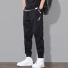 Mid-Rise Elastic Waistband Logo Print Pockets Men Pants Solid Color Casual Sweatpants Streetwear