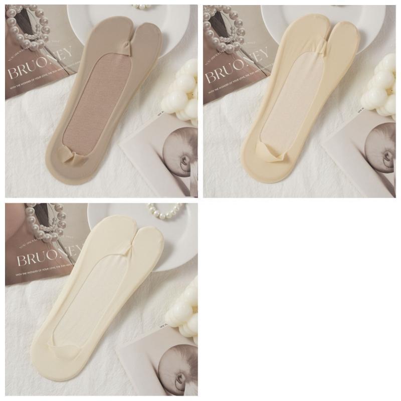 1/3 Pairs Women's Toe Splitting Invisible Boat Socks Ice Silk Non-Slip Low Cut Thin Breathable Sweat Absorbing Socks