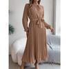 HNXC Autumn and Winter Elegant Stand-up Collar, Long-sleeved, Cinched Waist, Pleated Long Dress and Cocktail Dress Women's Wear