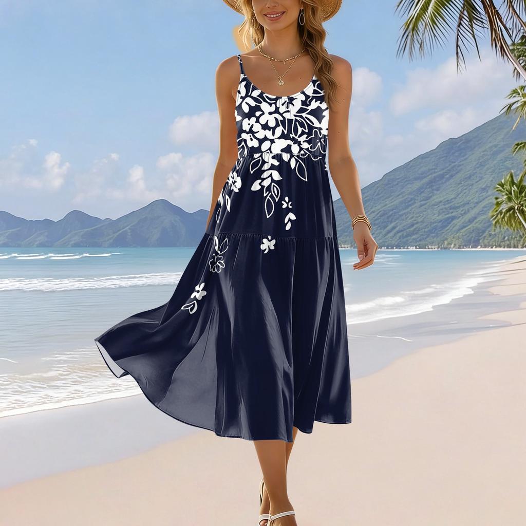 Abiti estivi da donna 2026 Abiti midi casual da donna Abito floreale senza maniche Abito da laurea da donna