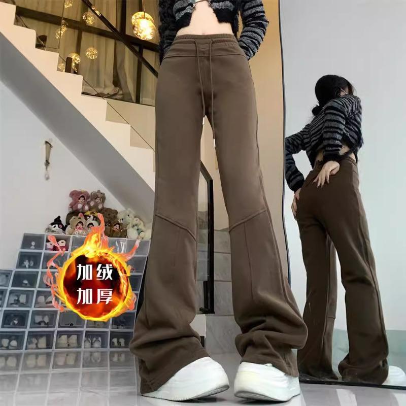 

Американские осенние и зимние плотные спортивные брюки для женщин, повседневные микро-клеш, пикантные девушки с плюшевыми и утягивающими спортивными брюками