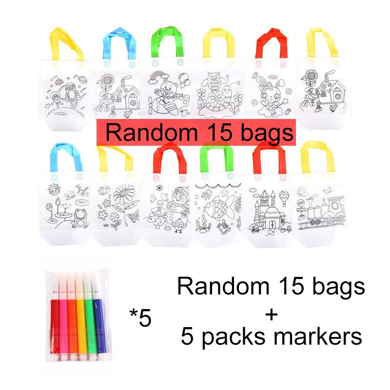 

20Pcs DIY Coloring Bags with Markers Carnival Art Party Goodie Bags for Kids Eco Mini Non-Woven Fabric Shopping Storage Bags