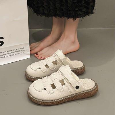 Baotou Sandals Women's Summer New Two Wear Thick-soled Half-slippers Flat-soled Soft-soled Versatile Casual and Comfortable Single Shoes