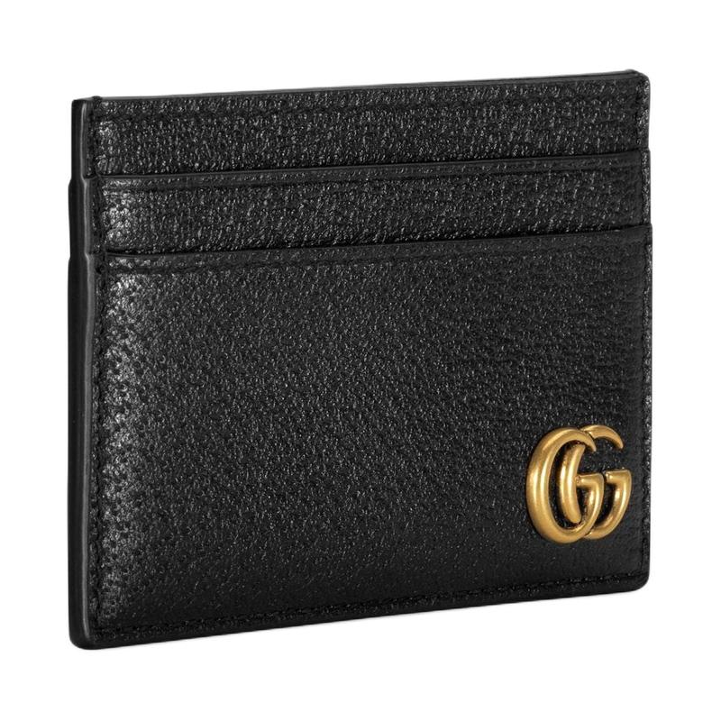 Gucci GG Marmont distressed gold logo leather card holder card holder men's black