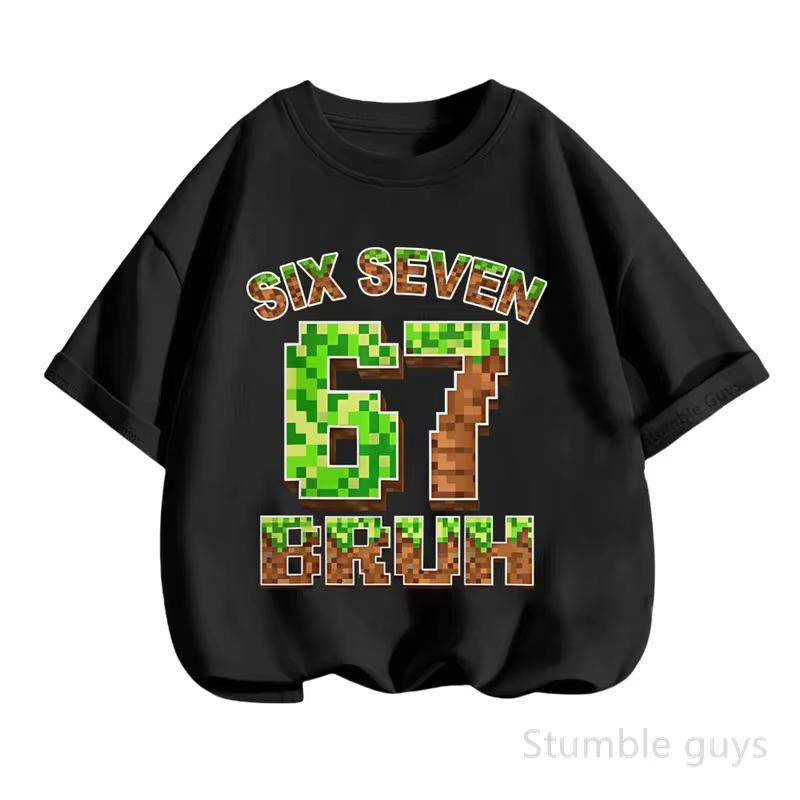 Boys Retro Pixel Art Six Seven Print Short Sleeve Tee Breathable Cotton Perfect for Casual Outings Street Styledf0011