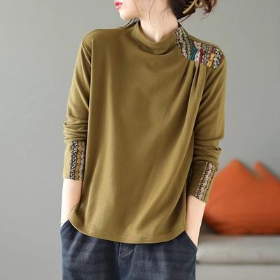 Tops Women Plus Size Autumn Winter Mid-length Velvet Thickened Elastic Shirt Fashion Print Loose Casual Tops