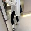 Women's Korean Style Long-Sleeve Velvet Brushed White T-Shirt, Loose Fit, Plus Size, Mid-Length for Autumn and Winter