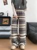 Women's High Waist Shaggy Stripe Casual Pants - Autumn/Winter Slimming Wide Leg for Lounging & Walking