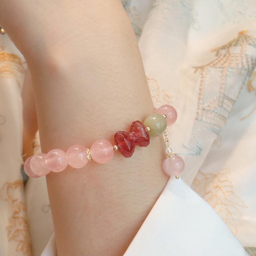 Natural Pink Quartz Crystal Bracelet for Women,fashion Design Amethyst Bracelet Powder Crystal Beaded Jewelry